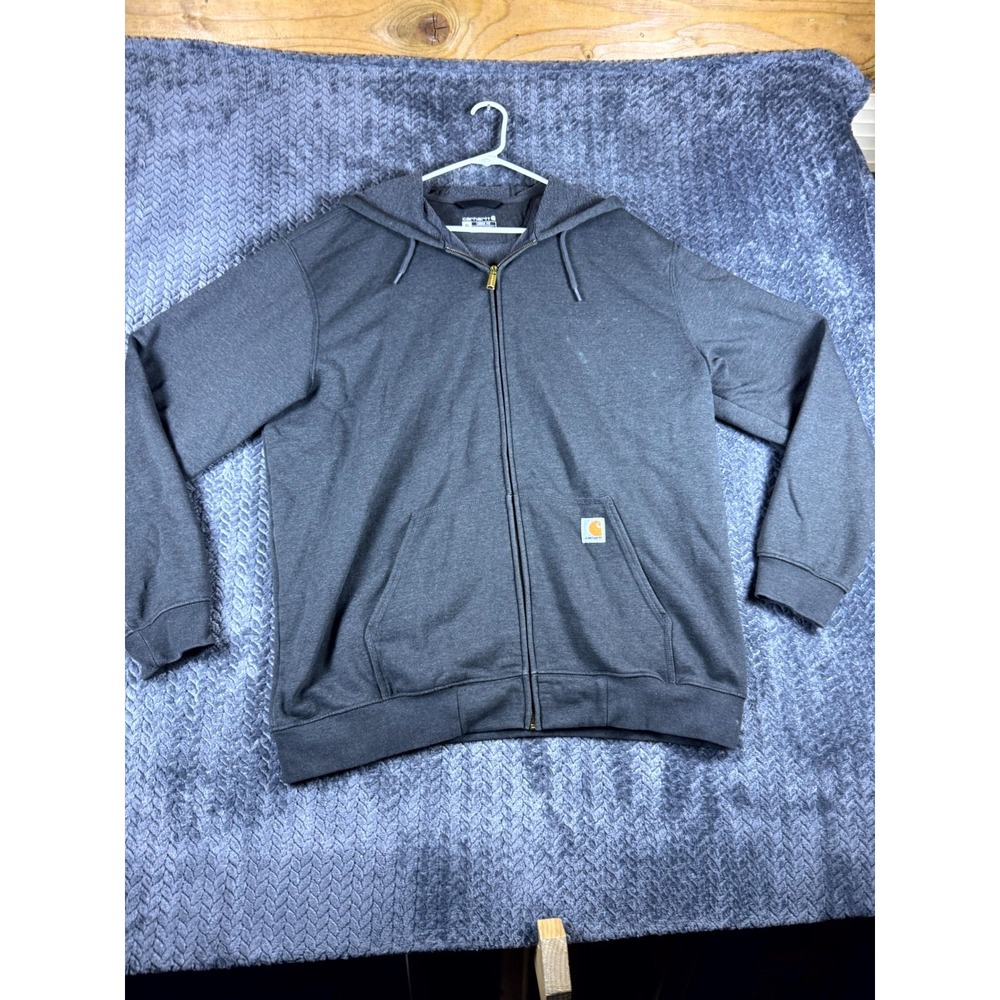 Carhartt‎ Marquette Hoodie Mens XL Ribbed Hem Gray Full Zip Cotton Loose Fit